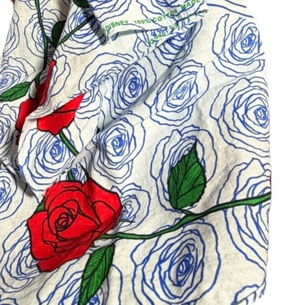 Disney Beauty and the Beast Enchanted Rose Hankerchief Bandana Blue Red Cotton